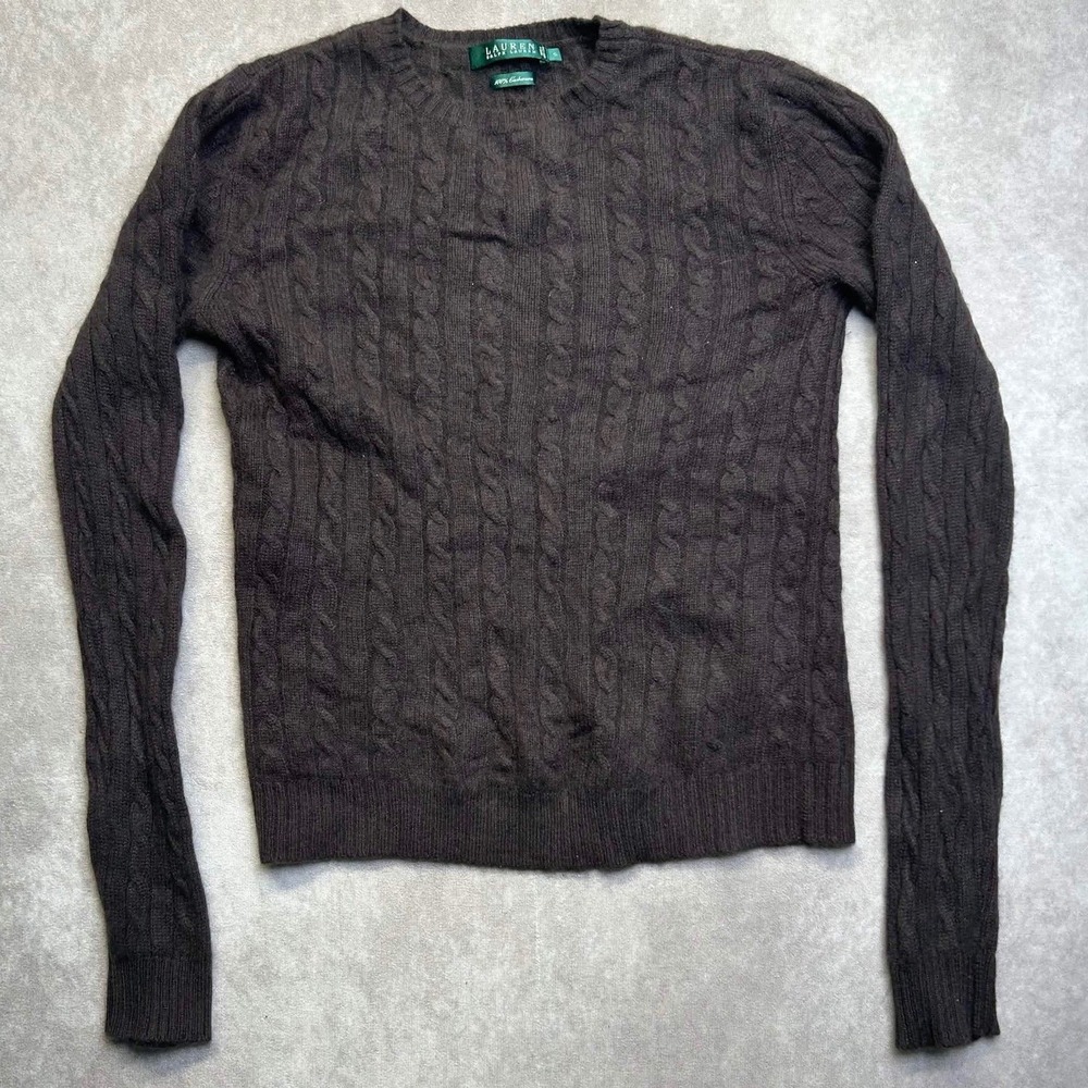 Lauren Ralph Lauren Brown 100% Cashmere Cable Knit Sweater Womens Small